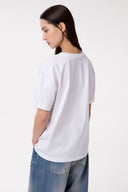T-SHIRT PARICOLLO MEZZA MANICA CON RICAMO E APPL. STRASS