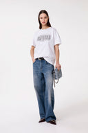 T-SHIRT PARICOLLO MEZZA MANICA CON RICAMO E APPL. STRASS