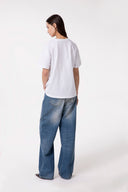 T-SHIRT PARICOLLO MEZZA MANICA CON RICAMO E APPL. STRASS