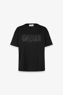 T-SHIRT PARICOLLO MEZZA MANICA CON RICAMO E APPL. STRASS