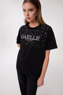 T-SHIRT PARICOLLO MEZZA MANICA IN JERSEY CON PIOGGIA STRASS