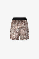 SHORT MORBIDO IN RASO STAMPATO MACULA CON ELASTICO NERO LOGATO