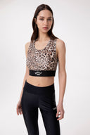 TOP IN LYCRA STAMPA MACULA CON ELASTICO NERO LOGATO