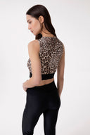 TOP IN LYCRA STAMPA MACULA CON ELASTICO NERO LOGATO