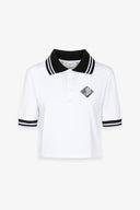 T-SHIRT CROP MEZZA MANICA CON COLLO E ABBOTTONATURA A POLO APPL. TERMO LATO CUORE