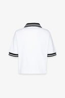 T-SHIRT CROP MEZZA MANICA CON COLLO E ABBOTTONATURA A POLO APPL. TERMO LATO CUORE