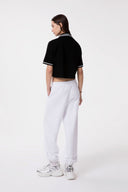 T-SHIRT CROP MEZZA MANICA CON COLLO E ABBOTTONATURA A POLO APPL. TERMO LATO CUORE