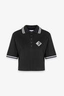 T-SHIRT CROP MEZZA MANICA CON COLLO E ABBOTTONATURA A POLO APPL. TERMO LATO CUORE
