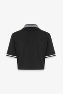 T-SHIRT CROP MEZZA MANICA CON COLLO E ABBOTTONATURA A POLO APPL. TERMO LATO CUORE