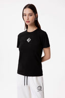 T-SHIRT PARICOLLO MEZZA MANICA IN BIELASTICO NERO CON APPL. TERMO SILICONE BIANCO