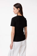 T-SHIRT PARICOLLO MEZZA MANICA IN BIELASTICO NERO CON APPL. TERMO SILICONE BIANCO
