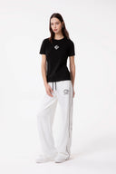 T-SHIRT PARICOLLO MEZZA MANICA IN BIELASTICO NERO CON APPL. TERMO SILICONE BIANCO