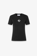 T-SHIRT PARICOLLO MEZZA MANICA IN BIELASTICO NERO CON APPL. TERMO SILICONE BIANCO