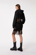 BERMUDA IN FELPA CON INSERTI IN PIZZO NERO , STAMPA LOGO BIANCA