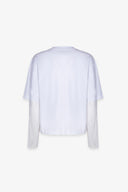 T-SHIRT PARICOLLO MEZZA MANICA CROP IN JERSEY CON MANICA LUNGA IN PIZZO BIANCA, RICAMO IN PIZZO