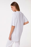 MAXY T-SHIRT SCOLLO A V MEZZA MANICA CON INSERTI IN PIZZO BIANCO E RICAMO IN PIZZO