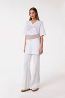 MAXY T-SHIRT SCOLLO A V MEZZA MANICA CON INSERTI IN PIZZO BIANCO E RICAMO IN PIZZO