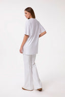 MAXY T-SHIRT SCOLLO A V MEZZA MANICA CON INSERTI IN PIZZO BIANCO E RICAMO IN PIZZO