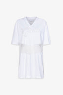 MAXY T-SHIRT SCOLLO A V MEZZA MANICA CON INSERTI IN PIZZO BIANCO E RICAMO IN PIZZO