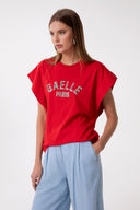 T-SHIRT PARICOLLO SMANICATA IN JERSEY CON RICAMO