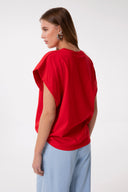 T-SHIRT PARICOLLO SMANICATA IN JERSEY CON RICAMO