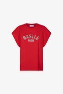 T-SHIRT PARICOLLO SMANICATA IN JERSEY CON RICAMO
