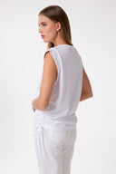 T-SHIRT PARICOLLO IN JERSEY CON RISVOLTO E ARRICCIATURE SUL FIANCO
