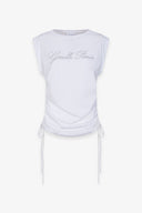 T-SHIRT PARICOLLO IN JERSEY CON RISVOLTO E ARRICCIATURE SUL FIANCO