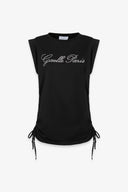 T-SHIRT PARICOLLO IN JERSEY CON RISVOLTO E ARRICCIATURE SUL FIANCO