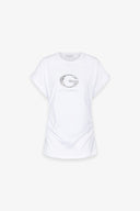 T-SHIRT PARICOLLO MEZZA MANICA CON RISVOLTO E LOGO STRASS
