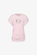 T-SHIRT PARICOLLO MEZZA MANICA CON RISVOLTO E LOGO STRASS