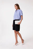 SHORT IN INTERLOCK CON CINTO ELASTICATO , BANDINE IN RASO SU FIANCHI E PENDENTE G SILVER