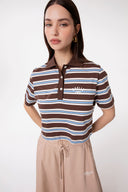 POLO MEZZA MANICA CROP CON APPLICAZIONE LOGO