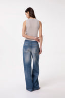 PANTALONE BOY IN DENIM CON MOSCHETTONE GIOIELLO