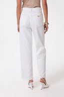 PANTALONE STRAIGHT IN DENIM CON APPLICAZIONE STRASS TRASPARENTI