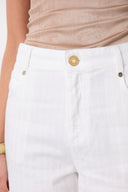 PANTALONE STRAIGHT IN DENIM CON APPLICAZIONE STRASS TRASPARENTI