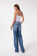 PANTALONE IN DENIM BOY LONG CON DOPPIA VITA IN POPELINE RIGATO