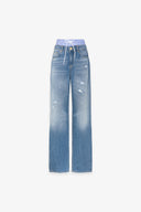 PANTALONE IN DENIM BOY LONG CON DOPPIA VITA IN POPELINE RIGATO