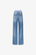 PANTALONE IN DENIM BOY LONG CON DOPPIA VITA IN POPELINE RIGATO