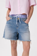 SHORT IN DENIM CON DOPPIA VITA IN POPELINE RIGATO