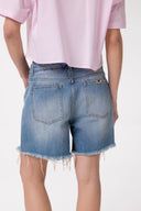 SHORT IN DENIM CON DOPPIA VITA IN POPELINE RIGATO