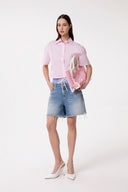 SHORT IN DENIM CON DOPPIA VITA IN POPELINE RIGATO