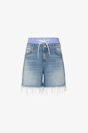 SHORT IN DENIM CON DOPPIA VITA IN POPELINE RIGATO