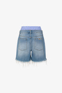 SHORT IN DENIM CON DOPPIA VITA IN POPELINE RIGATO