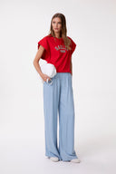 PANTALONE IN DENIM CHINO DOPPIA PENCE WIDE LEG