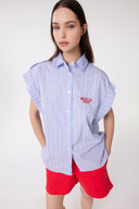 CAMICIA A MANICA KIMONO CORTA IN BASTONETTO DI COTONE