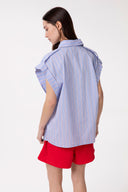 CAMICIA A MANICA KIMONO CORTA IN BASTONETTO DI COTONE