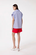 CAMICIA A MANICA KIMONO CORTA IN BASTONETTO DI COTONE