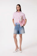 CAMICIA A MEZZA MANICA IN POPELINE DI COTONE