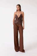 TOP A BRETELLINE CON SCOLLO A CAPPUCCIO IN TESSUTO PAILLETTES